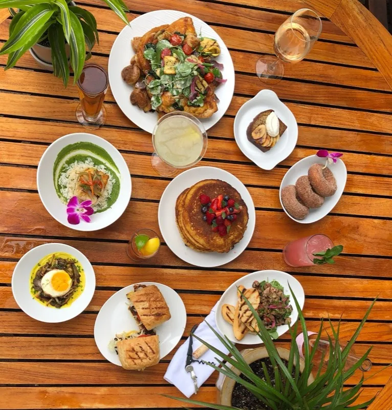Brunch spread — seasonal dishes at or, The Whale